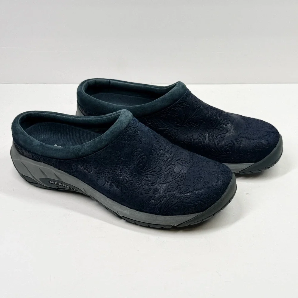 Merrell Encore Frill Clog Slip On Comfort Casual Navy Blue Leather Size 9.5 - Picture 1 of 7